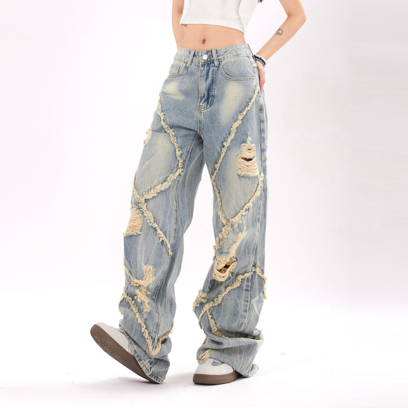 Ripped Stitching Jeans For Men And Women