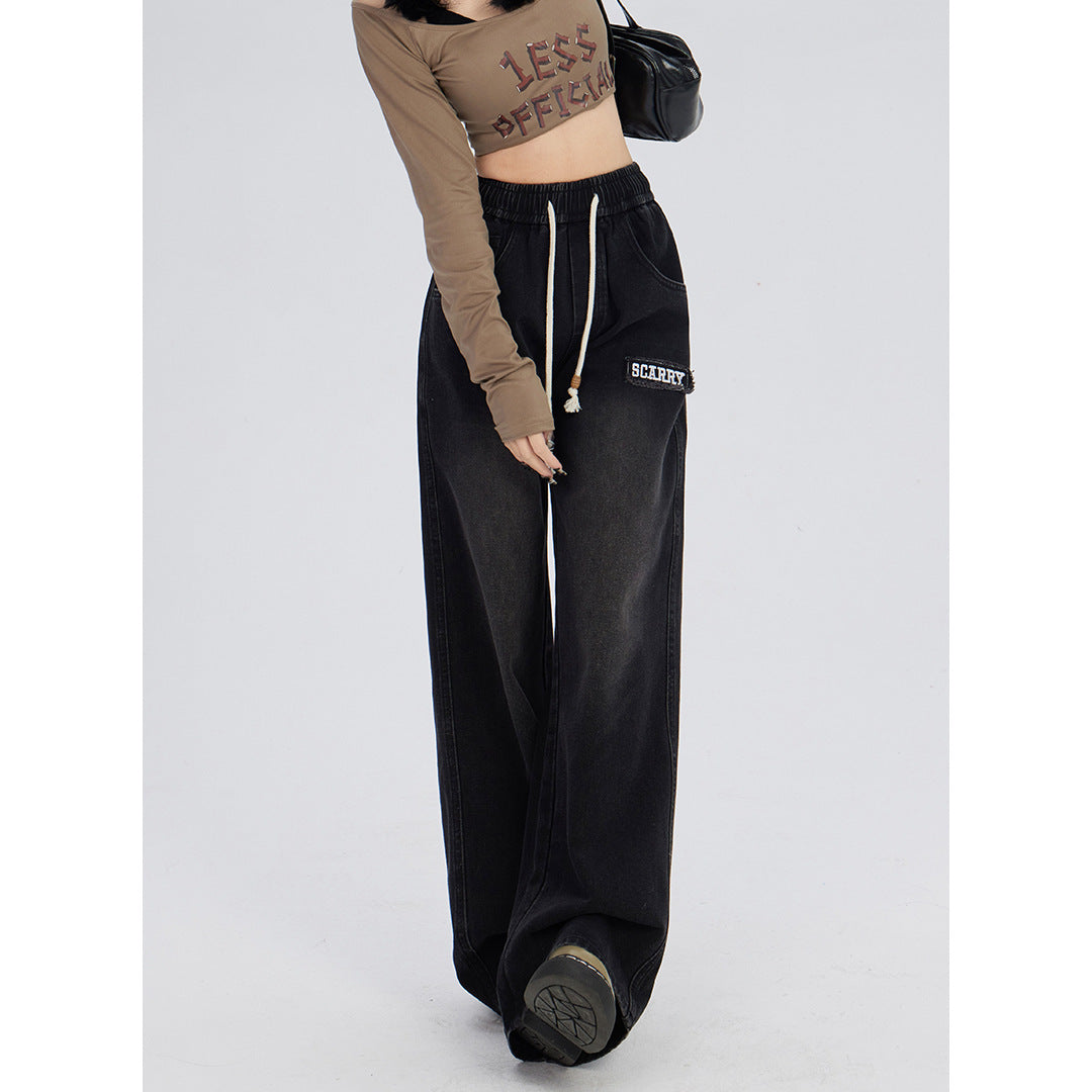 Fashion Letter Embroidery Black Jeans For Women