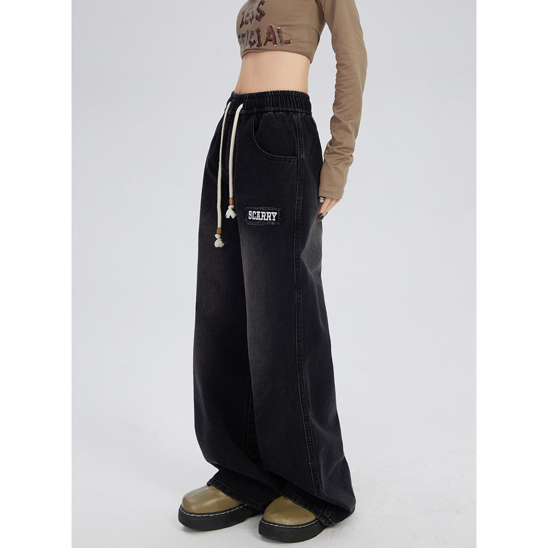 Fashion Letter Embroidery Black Jeans For Women
