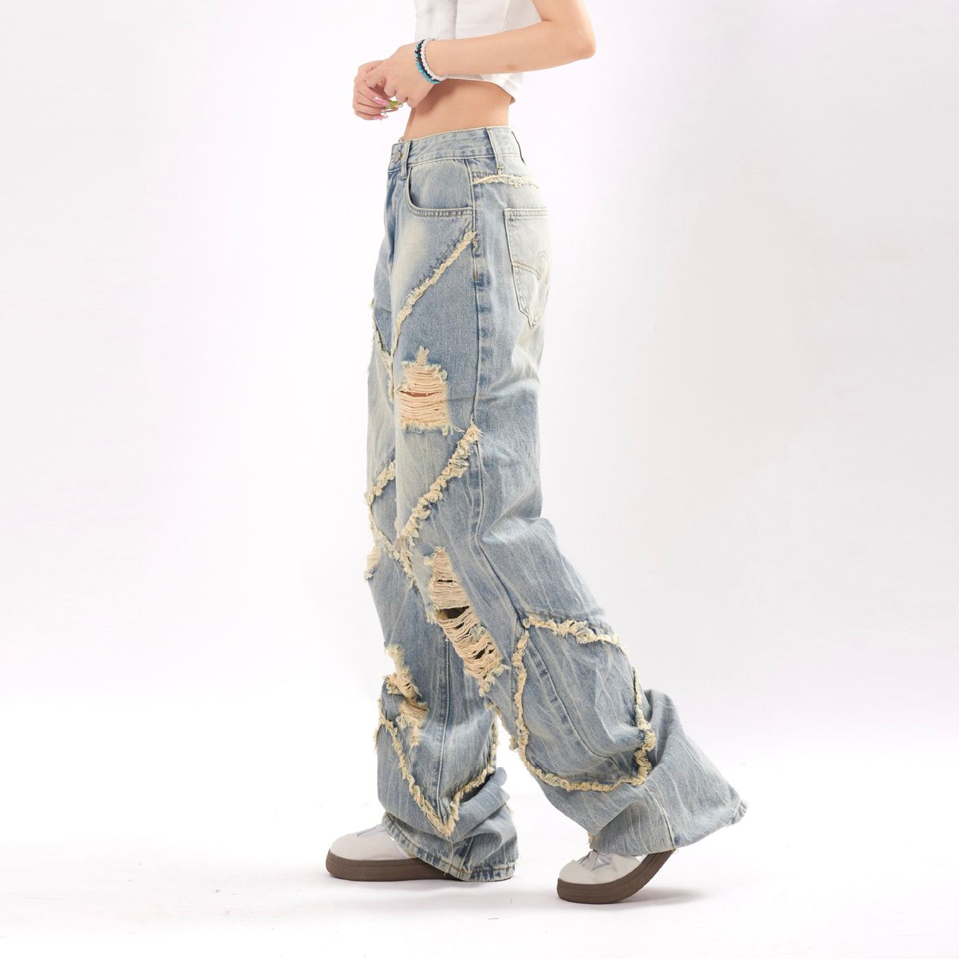 Ripped Stitching Jeans For Men And Women